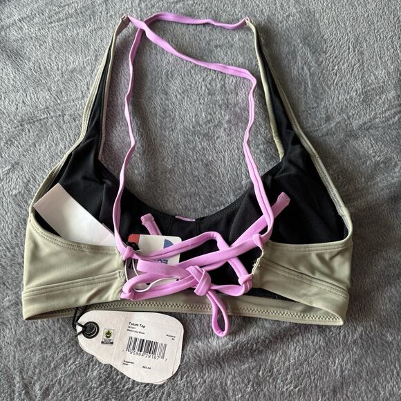 Prana Womens Swim XS Bikini Top Tulum Black Color Block UPF 50+ Lined New - Picture 2 of 9